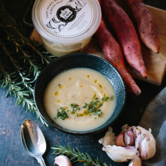 Sweet Potato Soup with Rosemary & Bacon